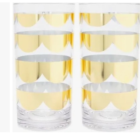 KATE SPADE SET OF 2 HIGHBALL GLASSES WITH GOLD SCALLOPS. - Picture 2 of 4